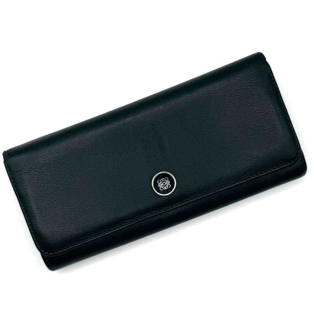 LOEWE Vintage Anagram Long Wallet Leather Black Authentic